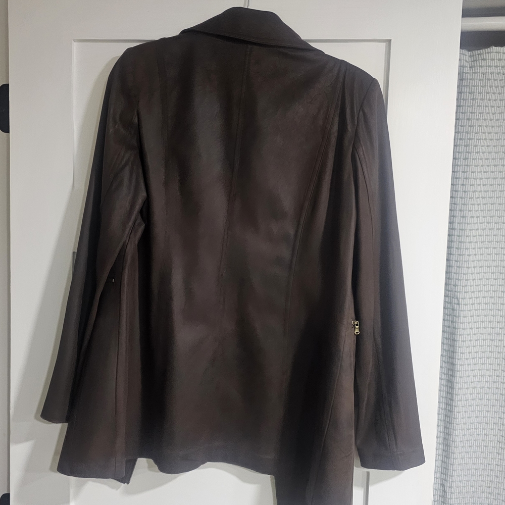 CHARLIE B Women's Dark Brown Faux-Leather Jacket Size M - Picture 2 of 3